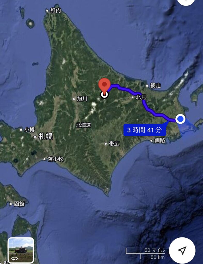 片道227km→往復で約450km(地元のさいたま市から琵琶湖まで行けます)